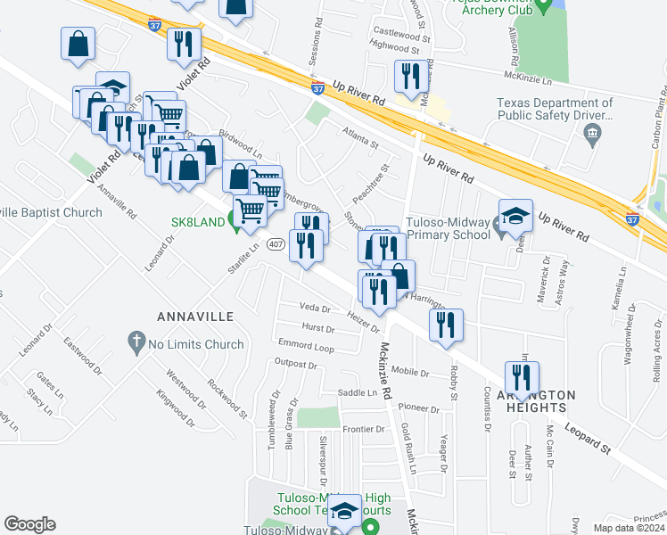 map of restaurants, bars, coffee shops, grocery stores, and more near 10641 Leopard Street in Corpus Christi