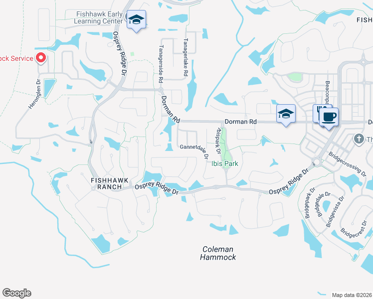 map of restaurants, bars, coffee shops, grocery stores, and more near 6039 Gannetdale Drive in Lithia