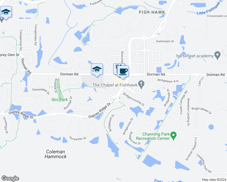 map of restaurants, bars, coffee shops, grocery stores, and more near 16121 Bridgecrossing Drive in Lithia