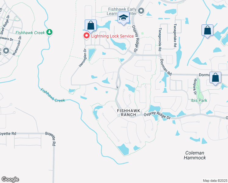 map of restaurants, bars, coffee shops, grocery stores, and more near Osprey Ridge Drive in Lithia