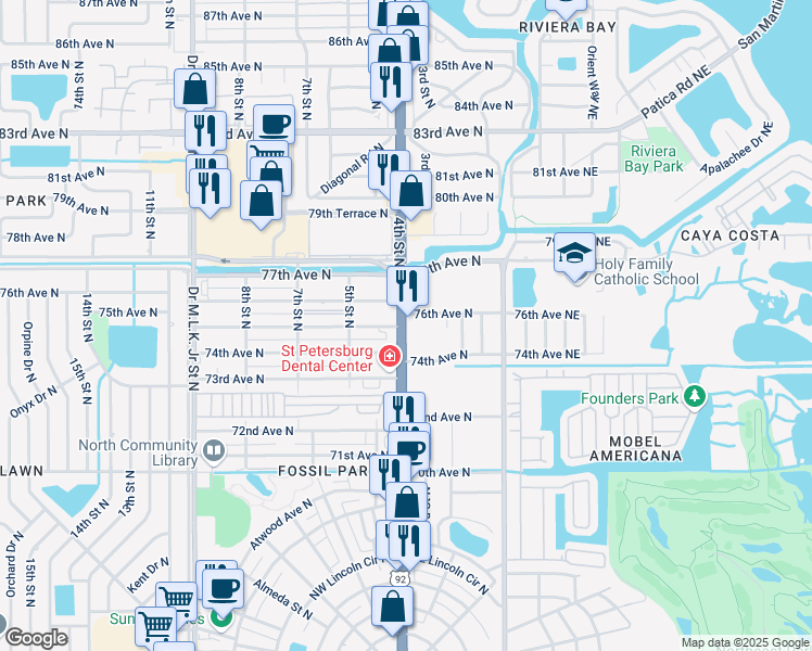 map of restaurants, bars, coffee shops, grocery stores, and more near in Saint Petersburg