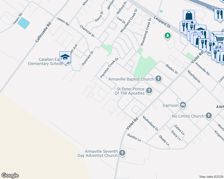 map of restaurants, bars, coffee shops, grocery stores, and more near 11506 Pintas Creek Circle in Corpus Christi