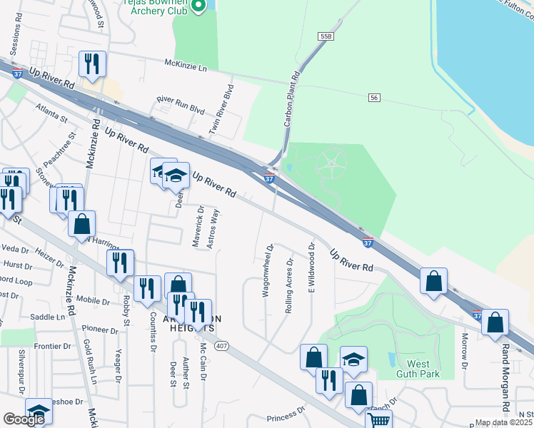 map of restaurants, bars, coffee shops, grocery stores, and more near 3301 Carbon Plant Road in Corpus Christi