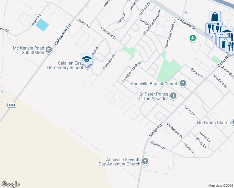 map of restaurants, bars, coffee shops, grocery stores, and more near 11617 Willowood Creek Drive in Corpus Christi