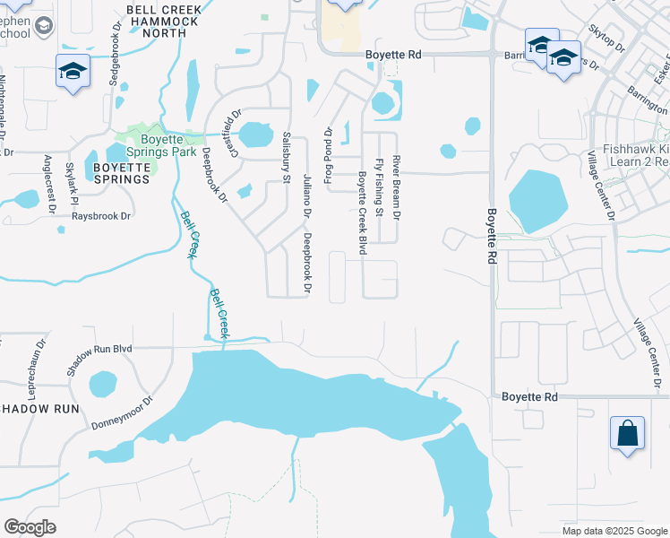 map of restaurants, bars, coffee shops, grocery stores, and more near 10719 Bamboo Rod Circle in Riverview