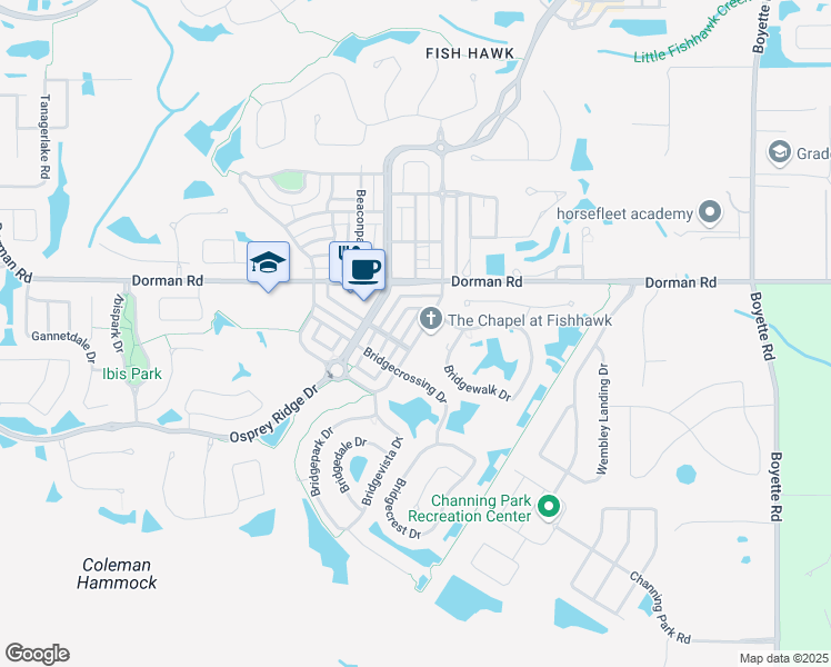 map of restaurants, bars, coffee shops, grocery stores, and more near 6025 Churchside Drive in Lithia