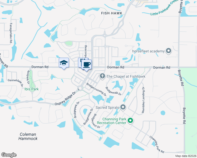 map of restaurants, bars, coffee shops, grocery stores, and more near 16215 Bridgewalk Drive in Lithia