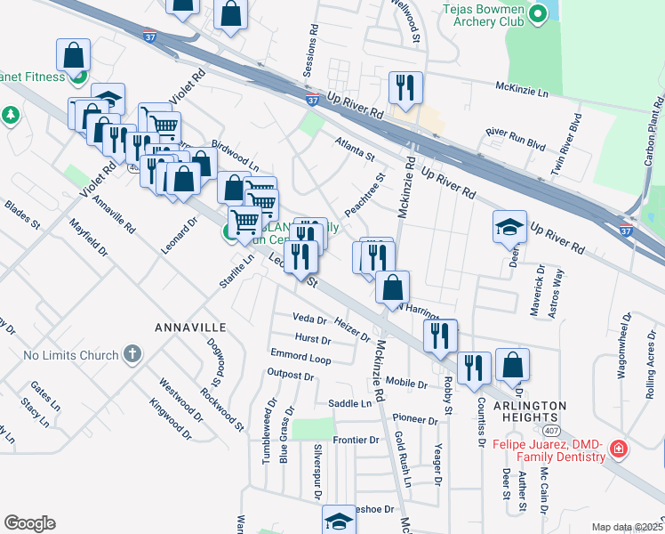 map of restaurants, bars, coffee shops, grocery stores, and more near 3026 Peachtree Street in Corpus Christi