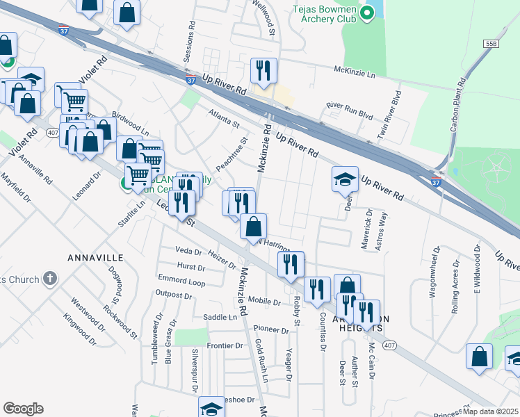 map of restaurants, bars, coffee shops, grocery stores, and more near in CORP CHRISTI