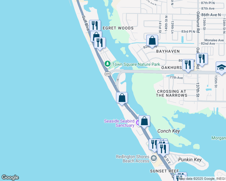 map of restaurants, bars, coffee shops, grocery stores, and more near 18726 Gulf Boulevard in Indian Shores