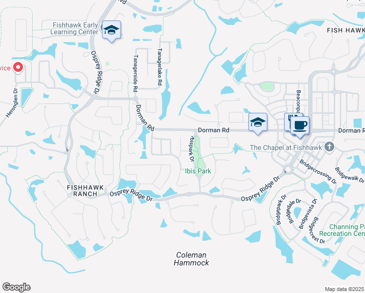 map of restaurants, bars, coffee shops, grocery stores, and more near 6116 Gannetwood Place in Lithia