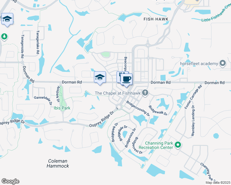 map of restaurants, bars, coffee shops, grocery stores, and more near 16108 Bridgecrossing Drive in Lithia