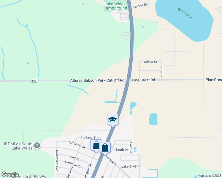 map of restaurants, bars, coffee shops, grocery stores, and more near 101 ABC Rd in Lake Wales