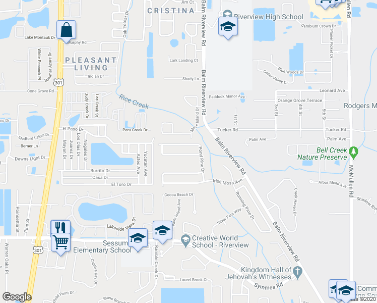 map of restaurants, bars, coffee shops, grocery stores, and more near 11130 Hartford Fern Drive in Riverview