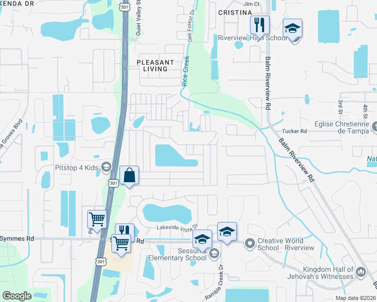 map of restaurants, bars, coffee shops, grocery stores, and more near 10809 Taco Way in Riverview