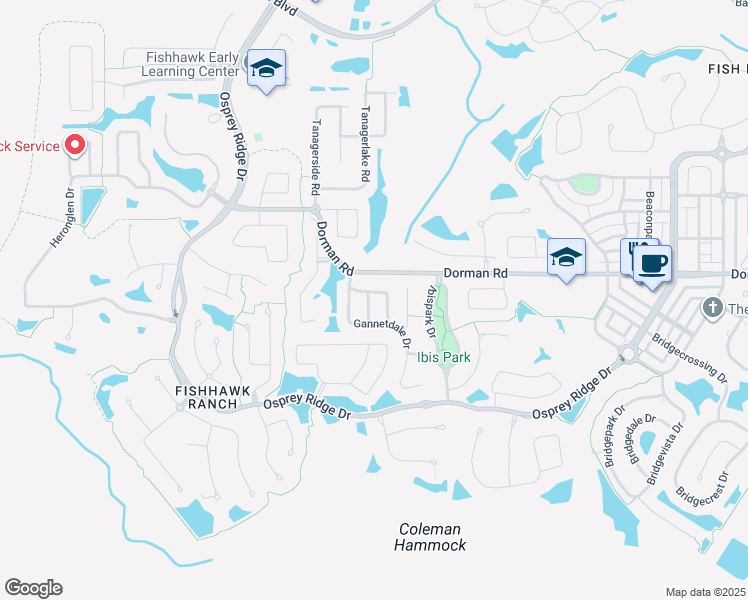 map of restaurants, bars, coffee shops, grocery stores, and more near 6104 Gannetside Place in Lithia