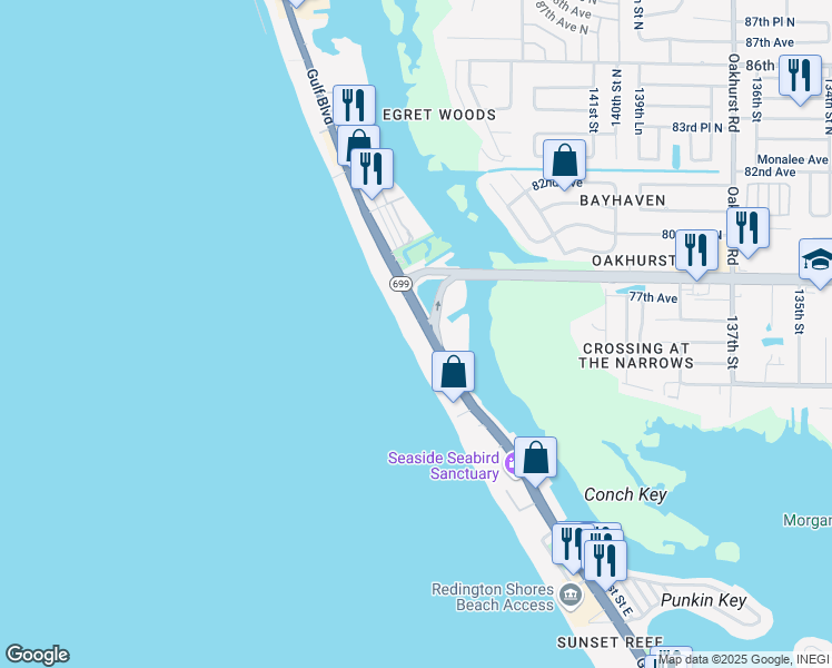 map of restaurants, bars, coffee shops, grocery stores, and more near 18726 Gulf Boulevard in Indian Shores