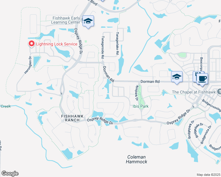 map of restaurants, bars, coffee shops, grocery stores, and more near 6013 Gannetdale Drive in Lithia