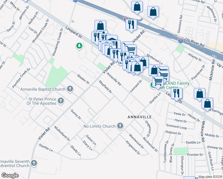 map of restaurants, bars, coffee shops, grocery stores, and more near 11009 Mayfield Drive in Corpus Christi