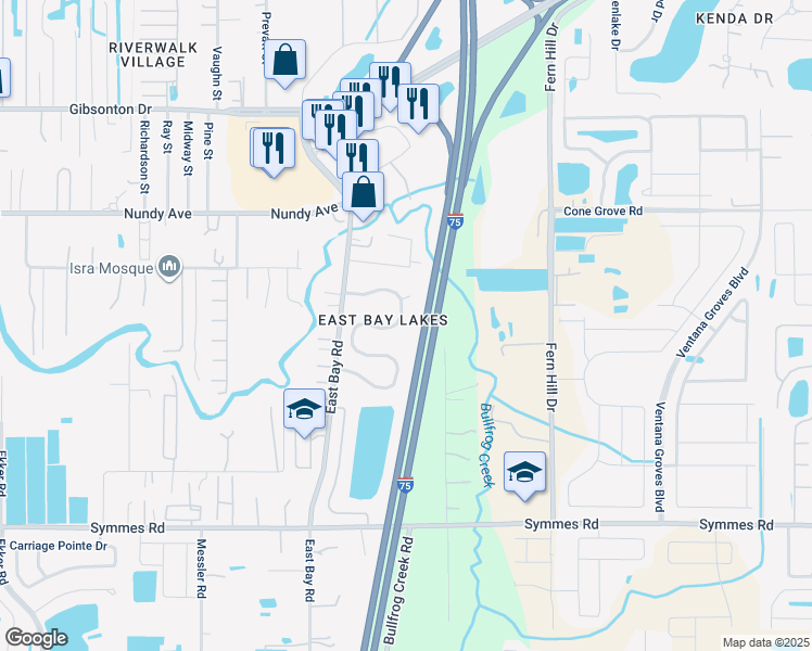 map of restaurants, bars, coffee shops, grocery stores, and more near 9514 Cypress Harbor Drive in Gibsonton