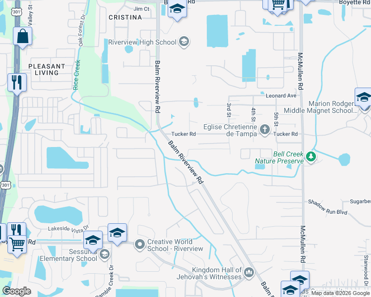 map of restaurants, bars, coffee shops, grocery stores, and more near 11338 Brook Edge Avenue in Riverview