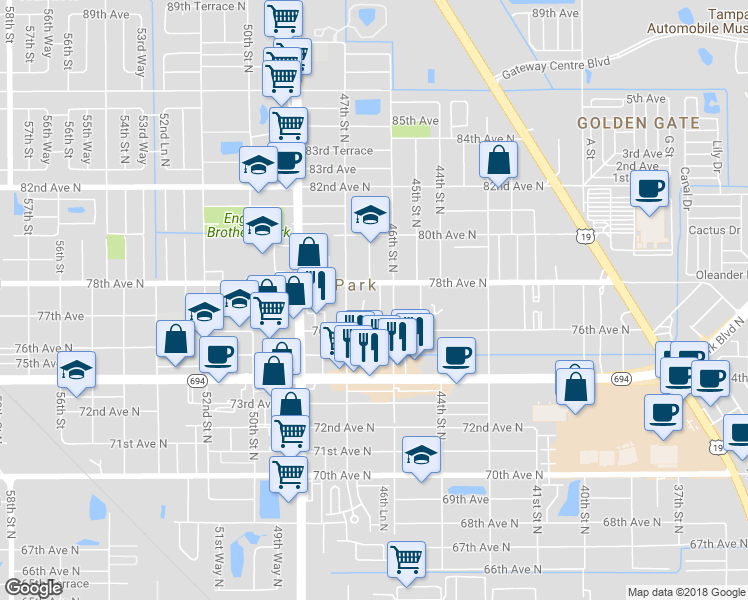 map of restaurants, bars, coffee shops, grocery stores, and more near 7631 46th Way North in Pinellas Park