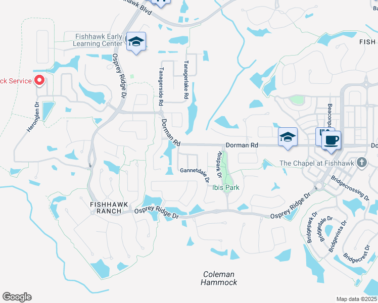 map of restaurants, bars, coffee shops, grocery stores, and more near 15510 Gannetglade Lane in Lithia