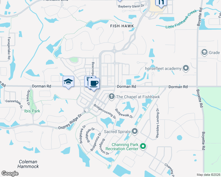 map of restaurants, bars, coffee shops, grocery stores, and more near 17043 Dorman Road in Lithia