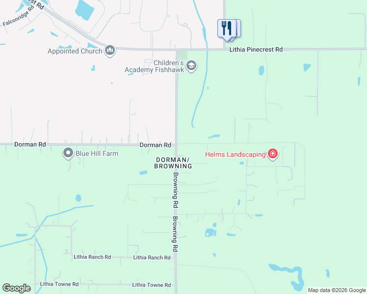 map of restaurants, bars, coffee shops, grocery stores, and more near 18909 Dorman Road in Lithia