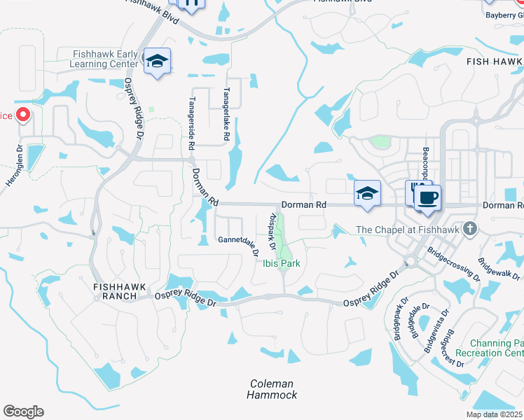 map of restaurants, bars, coffee shops, grocery stores, and more near 6102 Gannetwood Place in Lithia