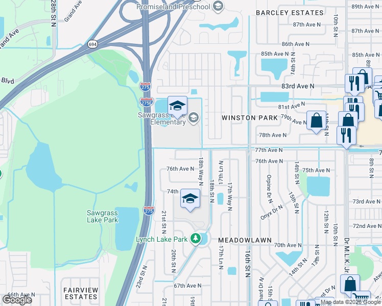 map of restaurants, bars, coffee shops, grocery stores, and more near 1868 77th Avenue North in St. Petersburg
