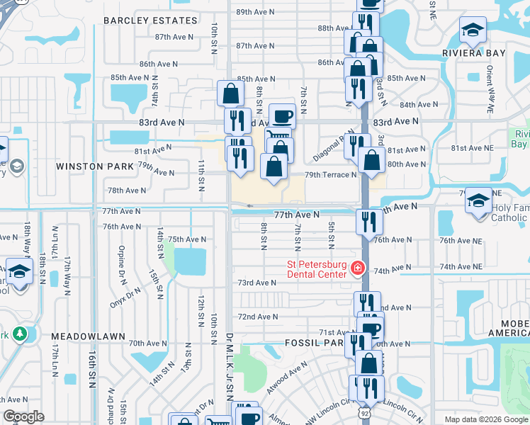 map of restaurants, bars, coffee shops, grocery stores, and more near in St. Petersburg