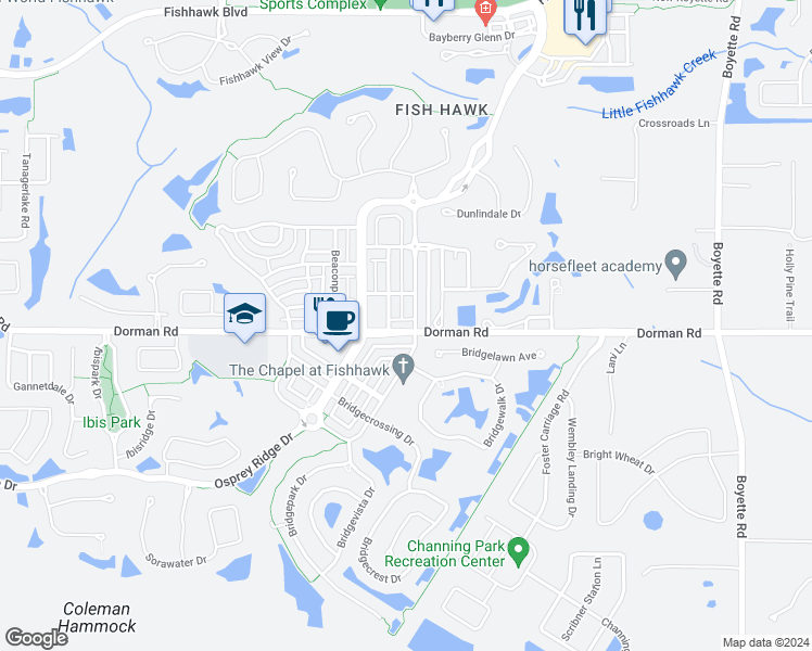 map of restaurants, bars, coffee shops, grocery stores, and more near 17052 Dorman Road in Lithia