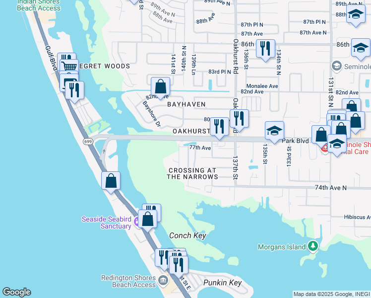 map of restaurants, bars, coffee shops, grocery stores, and more near 7690 140th Street in Seminole