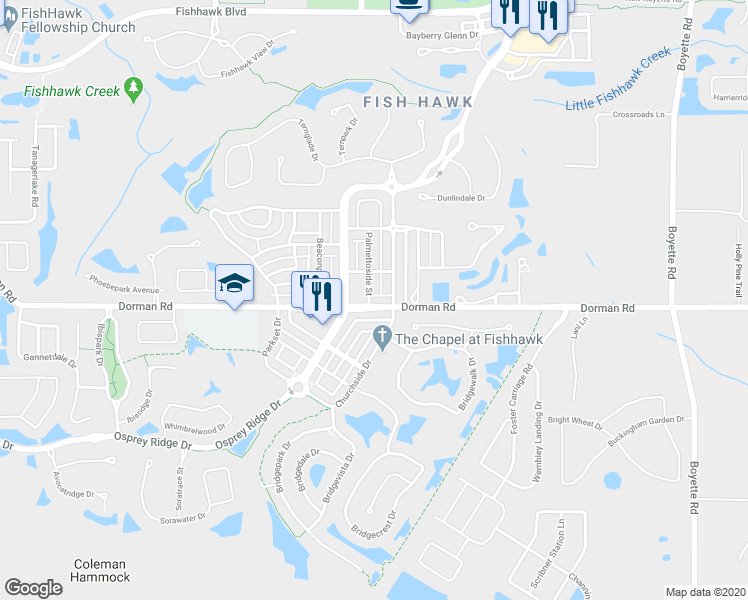map of restaurants, bars, coffee shops, grocery stores, and more near 17038 Dorman Road in Lithia