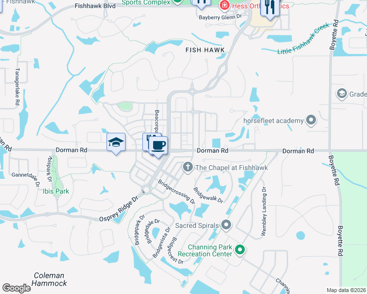map of restaurants, bars, coffee shops, grocery stores, and more near 17038 Dorman Road in Lithia