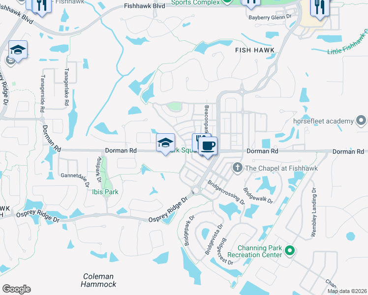 map of restaurants, bars, coffee shops, grocery stores, and more near 16910 Dorman Road in Lithia