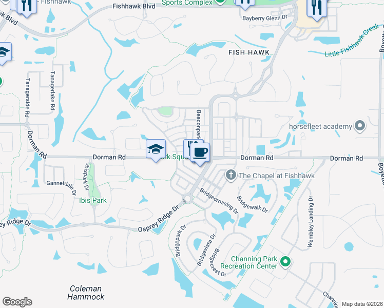 map of restaurants, bars, coffee shops, grocery stores, and more near 16958 Dorman Road in Lithia