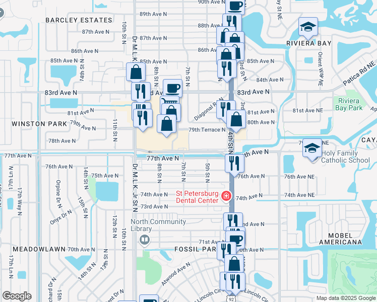 map of restaurants, bars, coffee shops, grocery stores, and more near in St. Petersburg