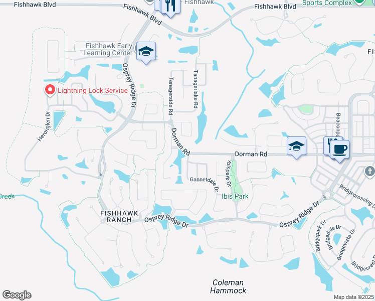 map of restaurants, bars, coffee shops, grocery stores, and more near 16312 Dorman Road in Lithia