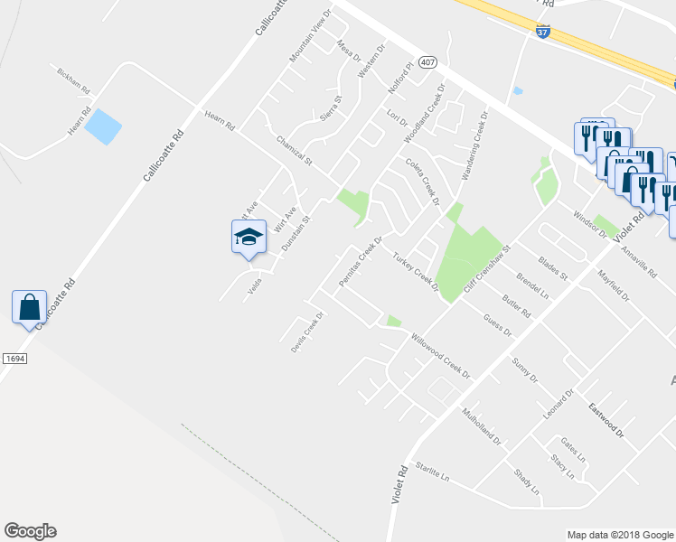 map of restaurants, bars, coffee shops, grocery stores, and more near 4010 Sandy Hollow Creek Drive in Corpus Christi