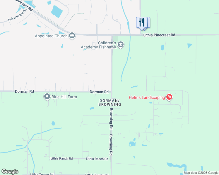 map of restaurants, bars, coffee shops, grocery stores, and more near 18909 Dorman Road in Lithia