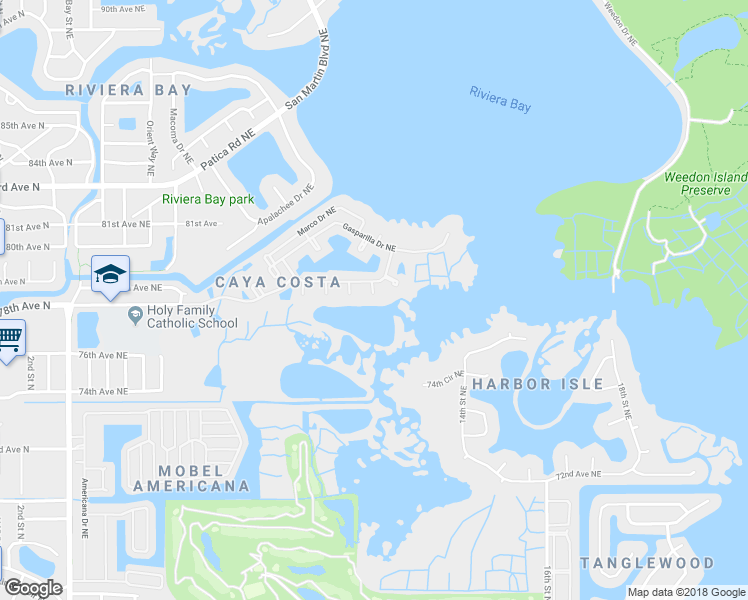 map of restaurants, bars, coffee shops, grocery stores, and more near 1052 Sanabel Court in St. Petersburg