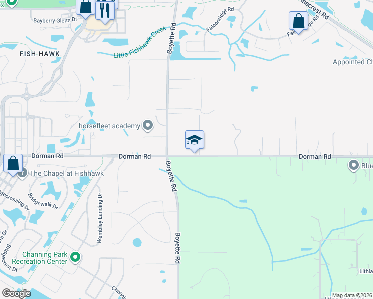 map of restaurants, bars, coffee shops, grocery stores, and more near 17726 Dorman Road in Lithia