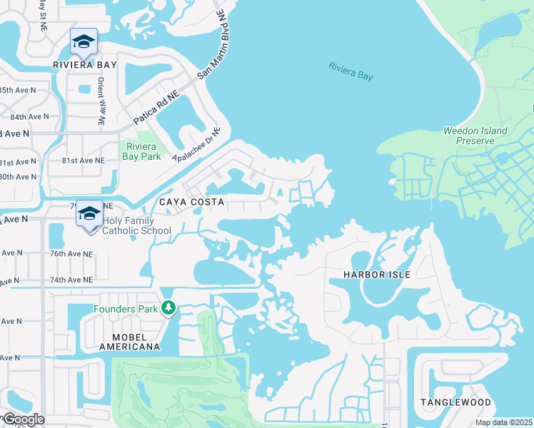 map of restaurants, bars, coffee shops, grocery stores, and more near 1052 Sanabel Court in St. Petersburg