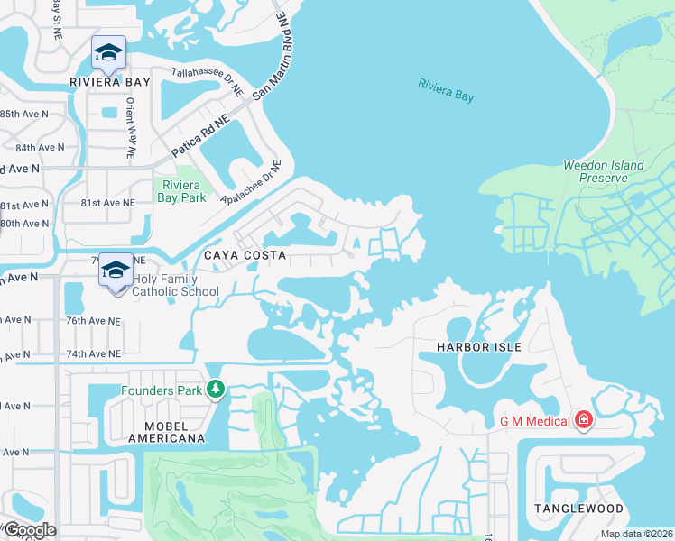 map of restaurants, bars, coffee shops, grocery stores, and more near 1052 Sanabel Court in St. Petersburg