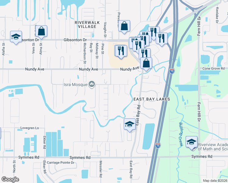 map of restaurants, bars, coffee shops, grocery stores, and more near 8841 Richmond Street in Gibsonton