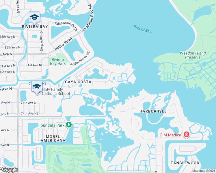 map of restaurants, bars, coffee shops, grocery stores, and more near 1052 Sanabel Court in St. Petersburg