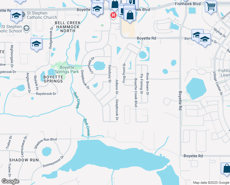 map of restaurants, bars, coffee shops, grocery stores, and more near 10539 Juliano Drive in Riverview