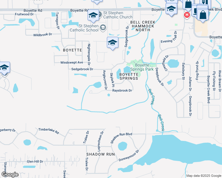 map of restaurants, bars, coffee shops, grocery stores, and more near 10523 Skylark Place in Riverview